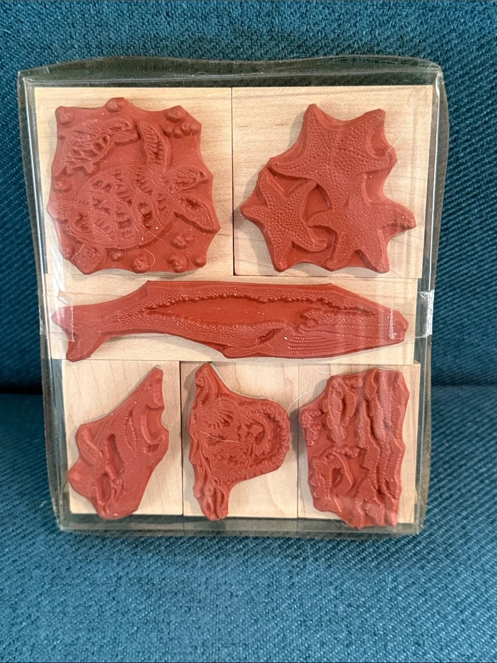 Hero Arts Ocean Animals Wooden Rubber Stamp Set — Whale, Turtle, Dolphin, Otter